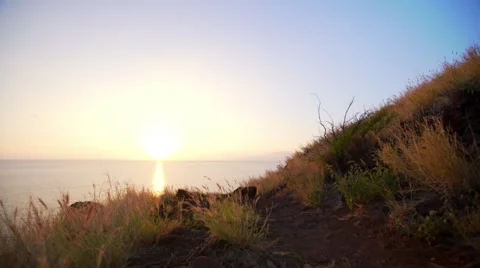 POV Running on Sunset Hiking Trail Stock Footage 59043894