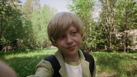 POV of Scout Boy Walking in Forest Stock Footage 280546913