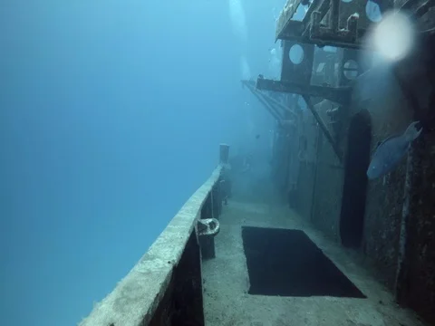 POV Scuba Diving Sunken Ship Exploration Stock-Footage 75799035