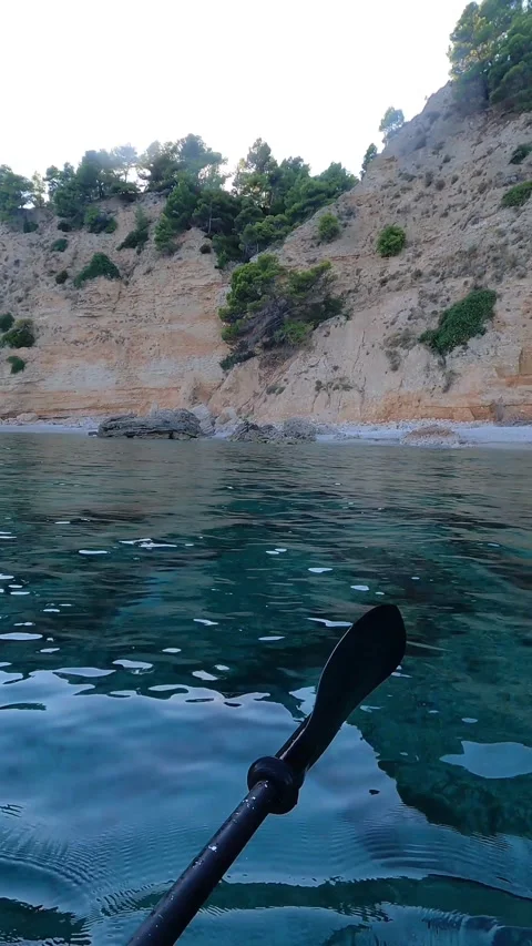 POV Sea Kayaking in Pristine Waters of Southern Kefalonia Stock Footage 341443846