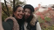 Pov Selfie Two Women At Kiyomizudera Temple In Kyoto Japan  Stock Footage