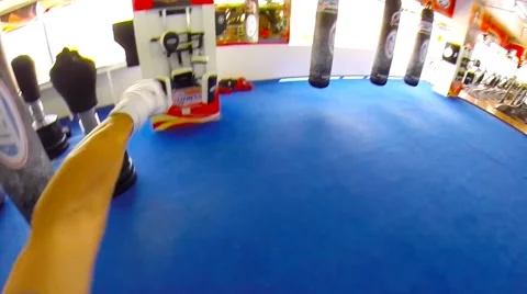 POV Shadow boxing with hand wraps, slow motion, 720p Stock Footage 41843651