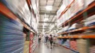 Pov Shopping Walk Through Big Warehouse Store. Timelapse View, Blurred Motion. Stock Footage
