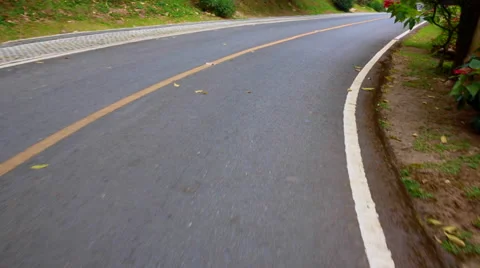 A POV shot of a car move down from a rural road lined with trees Video stock 58891918