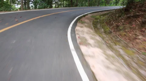 A POV shot of a car move down from a rural road lined with trees Stock Footage 58892078