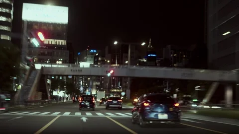POV shot of driving through tunnels and open highway at night. Hight speed Stock Footage 292980508