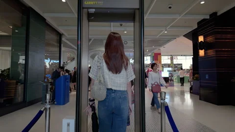 POV shot of going through security in a shopping mall in Bangkok Video stock 279880997