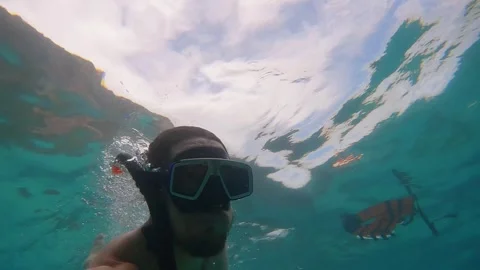 POV shot of a man diving and exploring the ocean at Koh Phi Phi Stock Footage 304561737