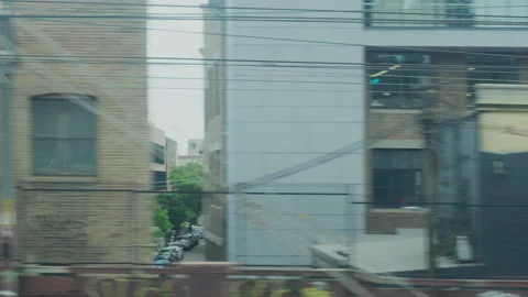 POV shot out of train window in Sydney CBD, Australia Video stock 239373587