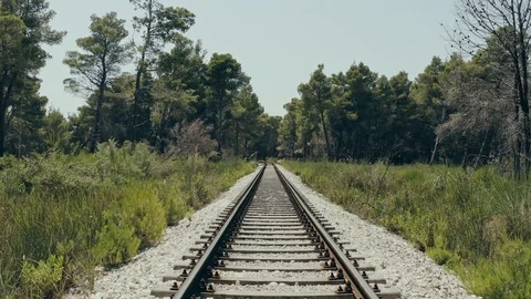 POV shot of a train on a rail 4k Stock Footage 112815827