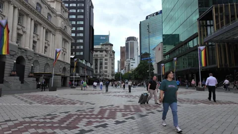 POV shot of walking along Queen Street in Auckland CBD Stock Footage 308902181