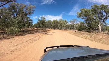 A POV shot from the windscreen of a 4WD driving on an Australian dirt road Stock Footage 85864708