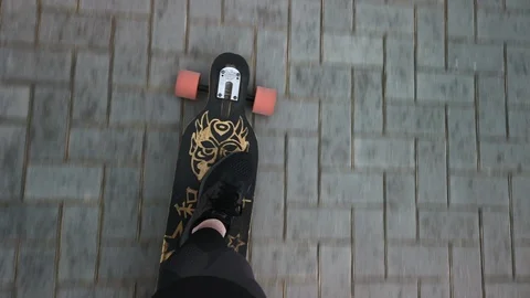 POV of skateboarder rolling on bricks looking down Video stock 114114070