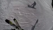 Pov: Skier Hitting 6 Jumps In A Row Doing Tricks Stock Footage