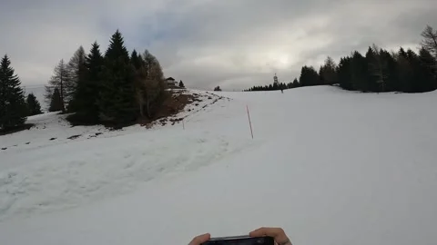 POV Skiing on Empty Piste in Folgaria Alps with Scenic Clouds Stock Footage 327729286