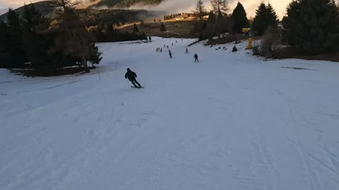 POV Skiing on Empty Piste in Folgaria Alps with Scenic Clouds Stock Footage 327729800