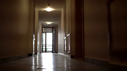 POV Smooth Wide Angle Shot Through Residential Hallway Corridor Stock Footage 82846465