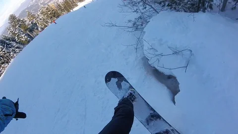 Pov Of a Snowboarder Jumping Stock Footage 101754820