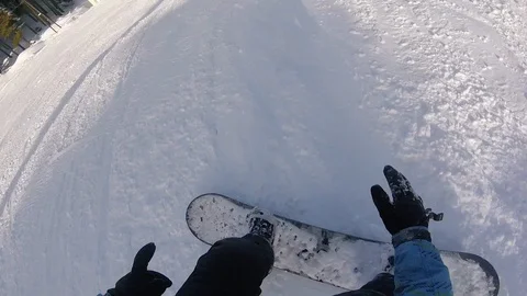 Pov Of a Snowboarder Jumping Stockbeeldmateriaal 101754842