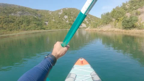 POV stand-u paddling (sup) in green canyon river in Zrmanja, Croatia Video stock 162191449