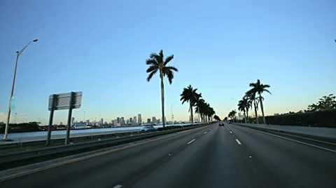 P.O.V. Sunset driving Miami city, Florida, USA Stock Footage