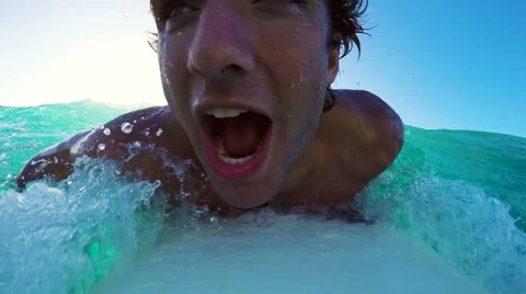 POV Surfer in big waves (Slow Motion) Stock Footage 57932744