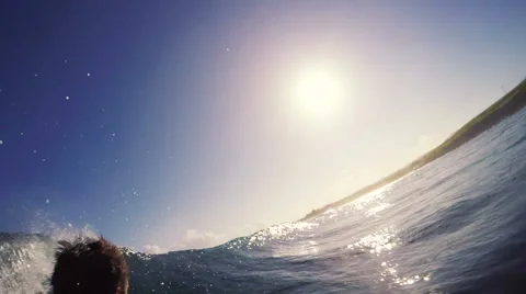POV Surfer Does Turn Water Shot Backside. Big Blue Ocean Wave. Stock Footage 54424739