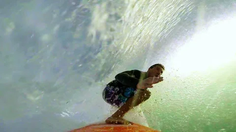 POV Surfer Surfing in slow motion Stock Footage