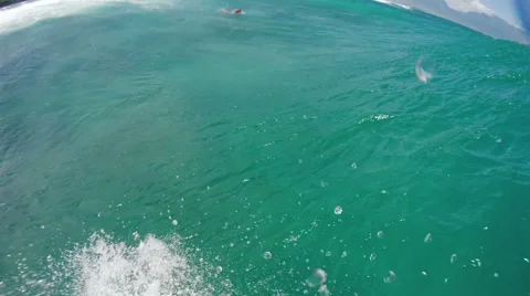 POV Surfing on Blue Ocean Wave Stock-Footage