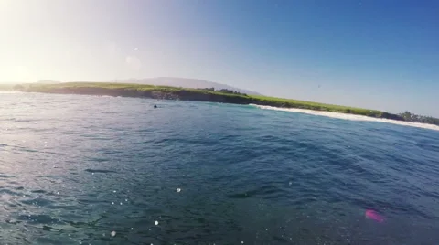 POV Surfing Looking Down The Line on Blue Ocean Wave into Sunrise. Big Wave S Stock Footage 54424670