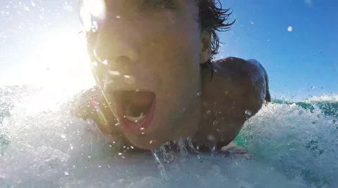 POV Surfing (Slow Motion) Stock Footage