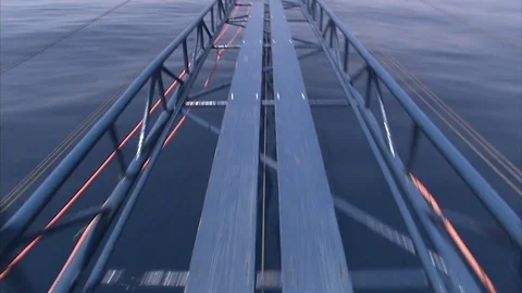 POV of the swordfish hunter in action runs on the catwalk to reach the harpoon Stock Footage 79754136