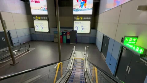 POV taking the elevator at Stansted International Airport in the England Stock Footage 254211825