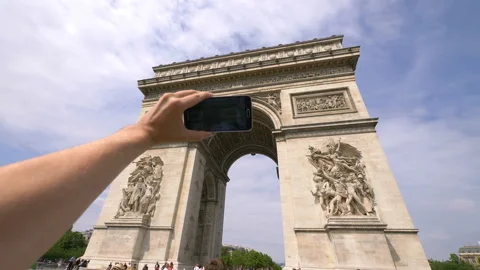 POV on the taking selfie on Arc de Triomphe in Paris in 4k slow motion Stock Footage 88645985
