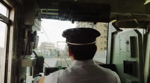 POV through the Train Drivers cabin Stock Footage