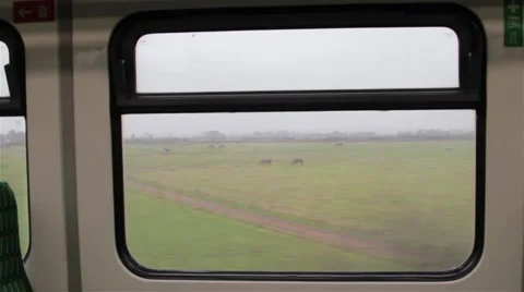 POV through Window Train Travels Past Natural and Farm Land Scene 動画素材 44520135