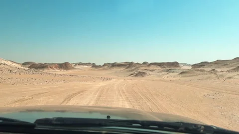 POV through windshield driving off road in Sahara desert Stock Footage 340868449