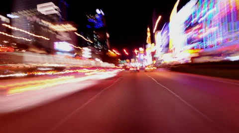 POV Time Lapse Driving of the Las Vegas Strip at Night  - 4K Stock Footage 32785437