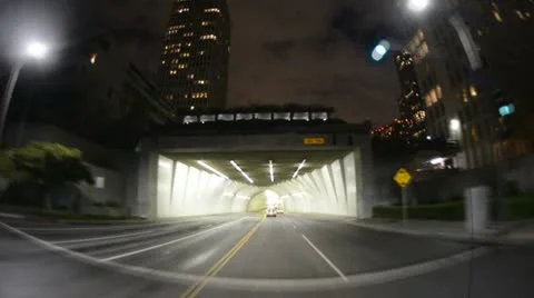 POV Time Lapse Driving  Los Angeles Tunnel at Night Stock Footage 22017242
