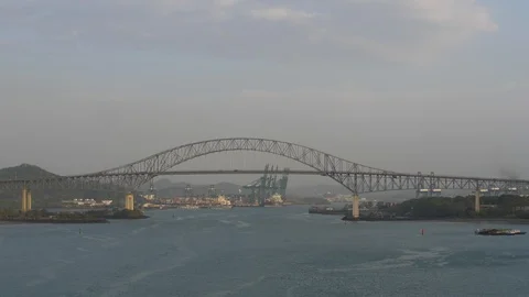 POV-Time lapse-Passing under Bridge of Americas Pacific entrance Panama Canal Video stock 108202548