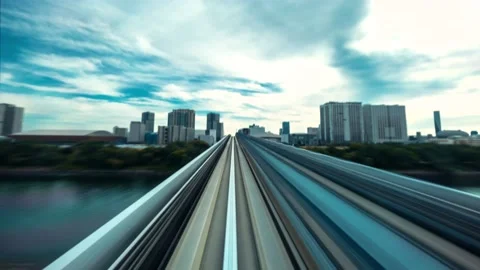 POV time-lapse through Tokyo, Japan on the Yurikamome  Stock Footage 227357577