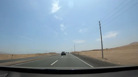 Pov timelapse camera driving down an endless desert highway and stopping at the Vidéo 197090739