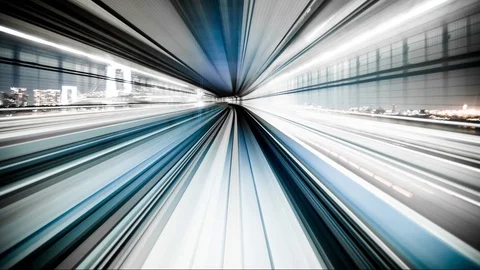 POV timelapse through Tokyo via monorail Stock Footage