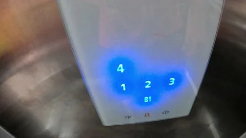 Pov touching the contactless buttons of an elevator and entering first person Stock Footage 195129881