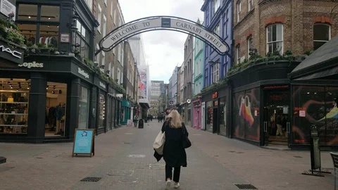 POV TRACKING SHOT DOWN CARNABY STREET LONDON DURING COVID-19 OUTBREAK Stock-Footage 126591331