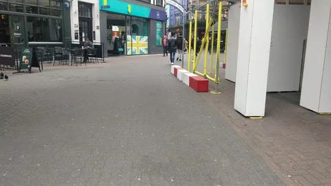 POV TRACKING SHOT THROUGH CARNABY AS COVID-19 SPREADS TO EUROPE, 4K Stock Footage 126590372