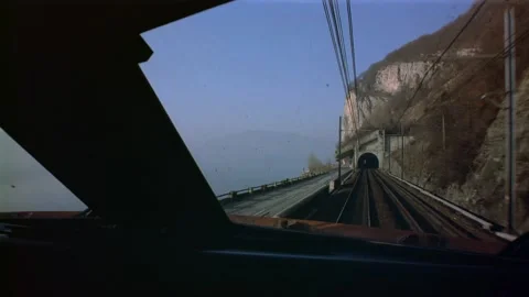 POV train going in and out of tunnel Stock Footage 163159748