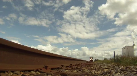 POV, train passing over, from side of track Stock Footage