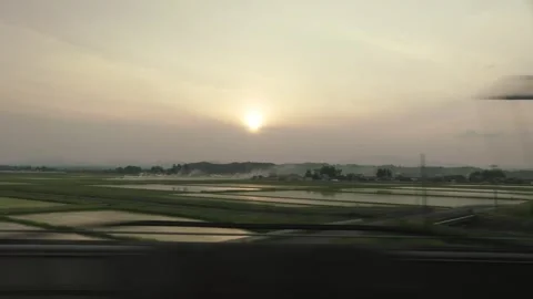 POV From Train Passing Paddy Fields - Japan Stock Footage 340832811