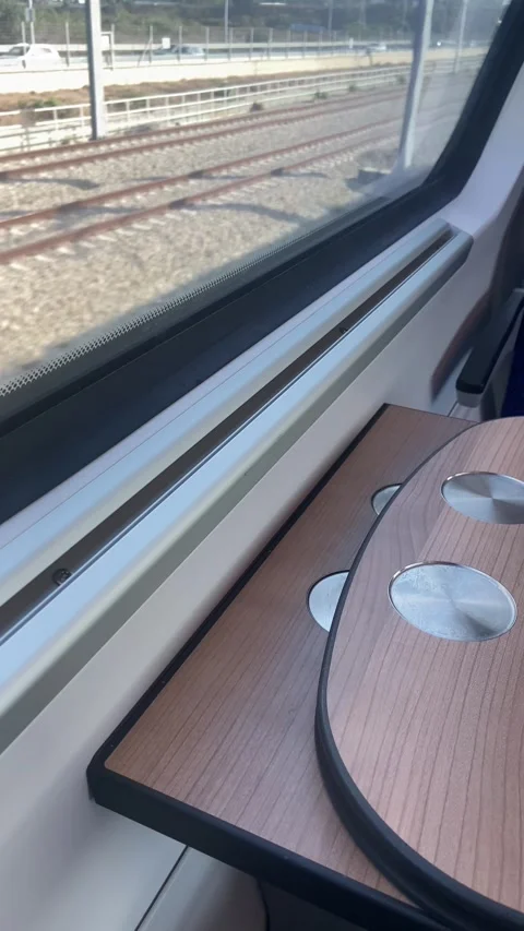 POV train ride commuting to work or travel sightseeing tourism. Table between Stock Footage 333013397